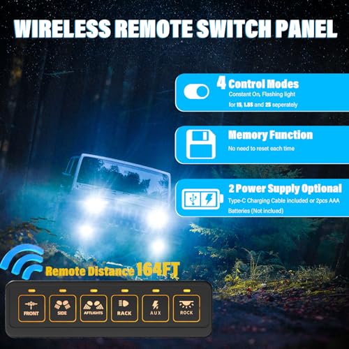 Fly Kan 6 Gang Wireless Switch Panel, Multifunction Remote Control Offroad Light Switch Panel with Waterproof and Universal Circuit IC Control System Switch Pod for 12V-24V Truck SUV ATV UTV Car etc.