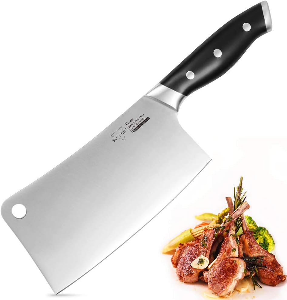 SKY LIGHT Hackmesser Fleischerbeil Fleischermesser 18cm aus Deutscher Edelstahl, zum Schneiden von Knochen, professionelles Metzgerei Messer Hochleistungsklinge für Küche und Restaurant