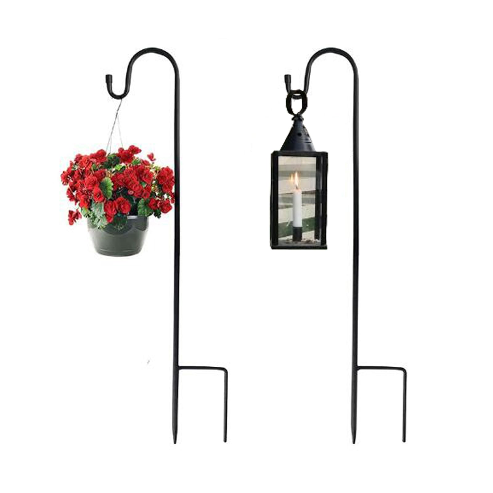 Alytimes 2 Pcs Shepherd's Crooks, Height Adjustable Festoon Pole, 80.5 CM/31.6 in Garden Lantern Shepherd's Hook with Base for Hanging Basket Stand, Patio, 4 Sections Stitched (Black) โ image 1