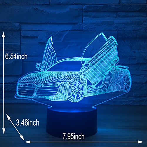 image for INSONJOHY Sport Car 3D Optical Illusion Lamps Night Lights for Kids 7 