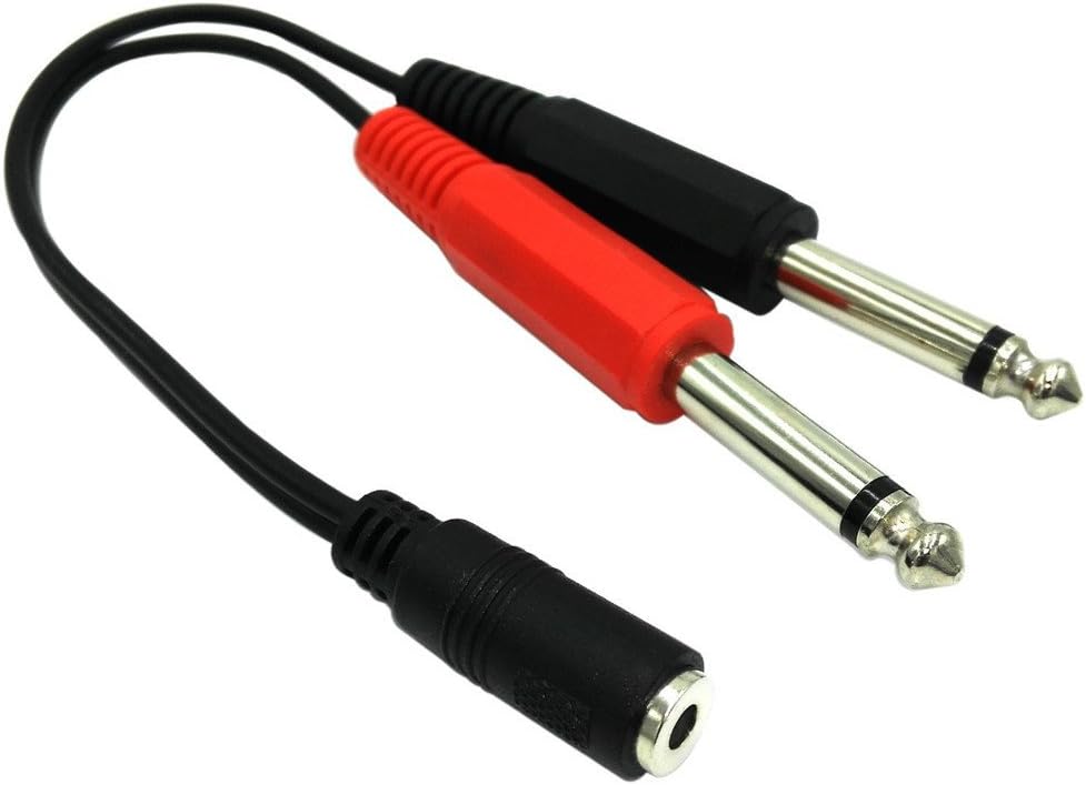 Nightwolf ® 20cm 8inch 3.5mm 1/8 inch TRS Stereo Female to 2 Dual 1/4 Inch 6.35mm Mono TS Male Y Splitter Cable