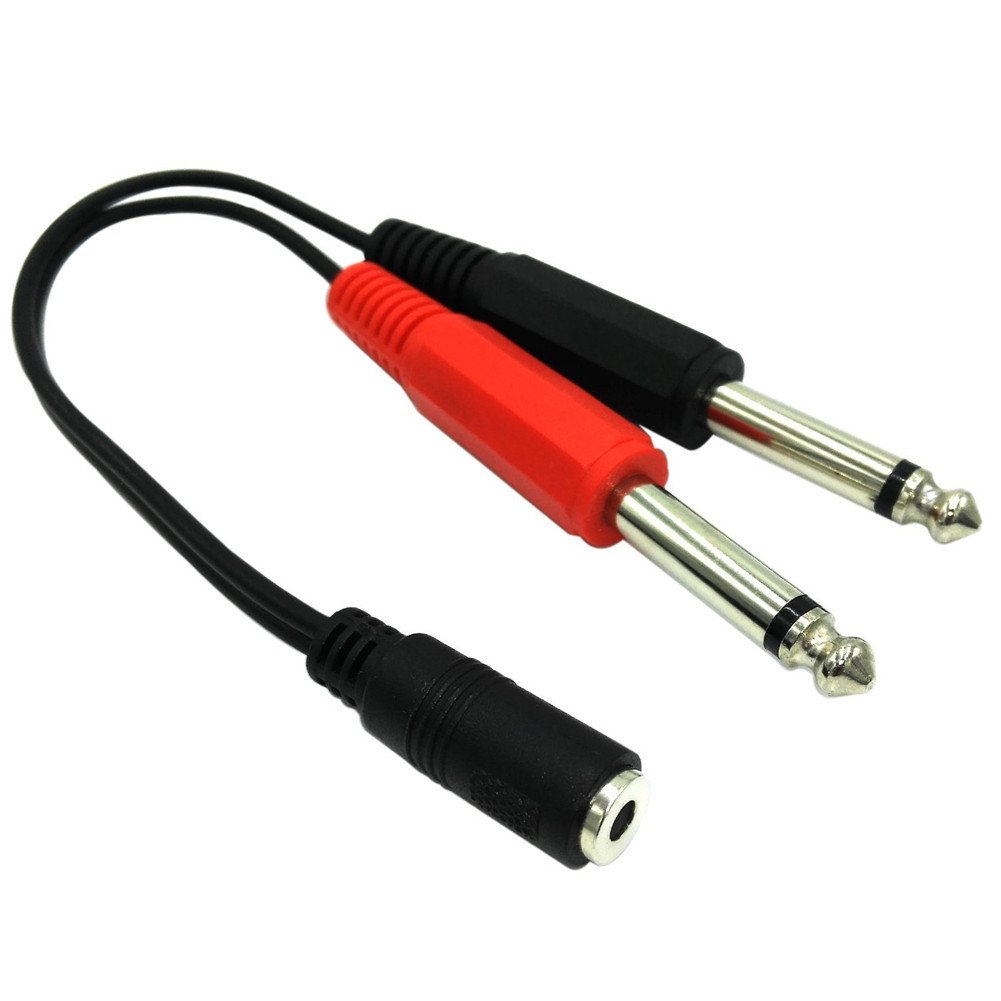 Nightwolf ® 20cm 8inch 3.5mm 1/8 inch TRS Stereo Female to 2 Dual 1/4 Inch 6.35mm Mono TS Male Y Splitter Cable