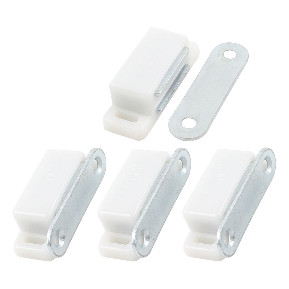 Sourcingmap 4 Pcs White Plastic Case Metal Plate Cupboard Door Magnetic Catch 1.8"