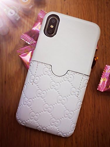 Yukmui Embossed LetterG Style case cover wallet with card hold for iphone X only (white)