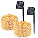 Moreplus 33ft Solar Powered String Lights 8 Modes Copper Wire Lights Indoor/Outdoor Waterproof Decorative String Lights for Patio Garden Wedding Christmas Decor (100 LED-2 Pack, Warm White)