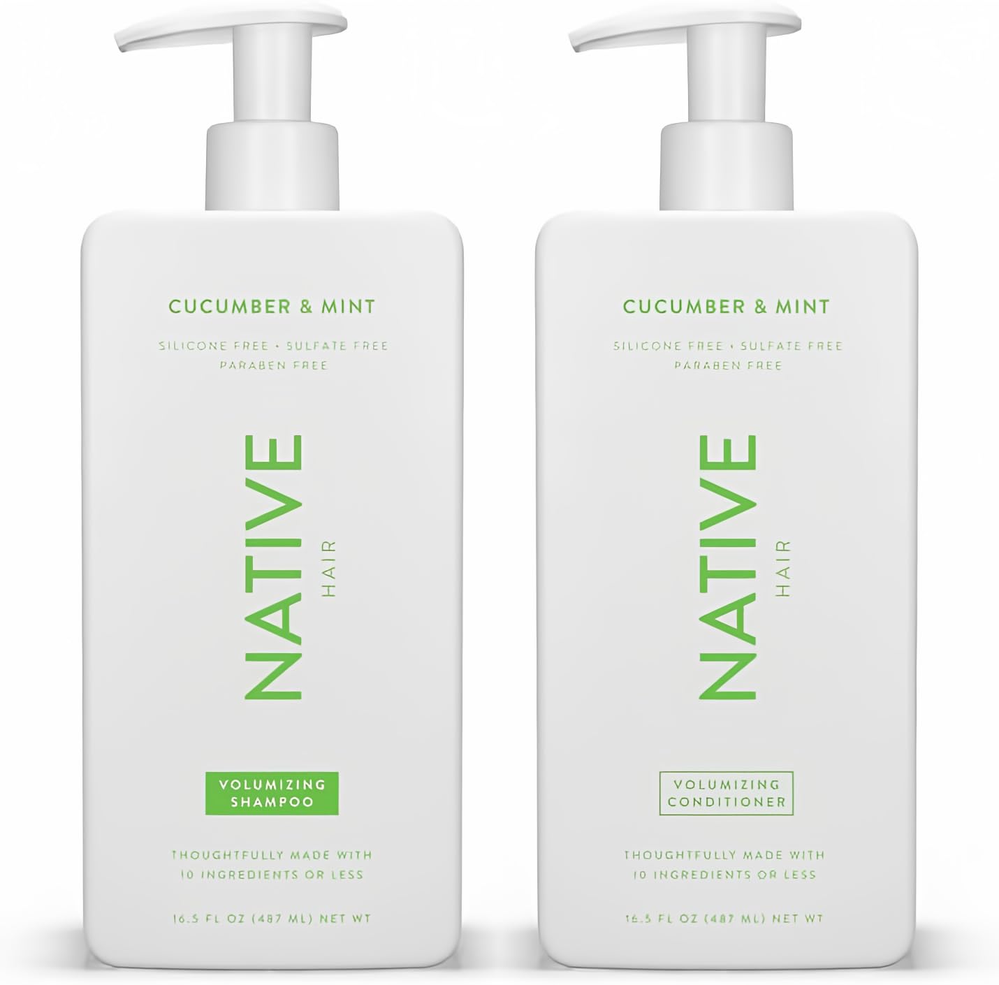 Photo 1 of Native Shampoo and Conditioner Contain Naturally Derived Ingredients | All Hair Type Color & Treated From Fine to Dry Damaged, Sulfate & Dye Free - Cucumber & Mint, 16.5 fl oz each (2 pack)