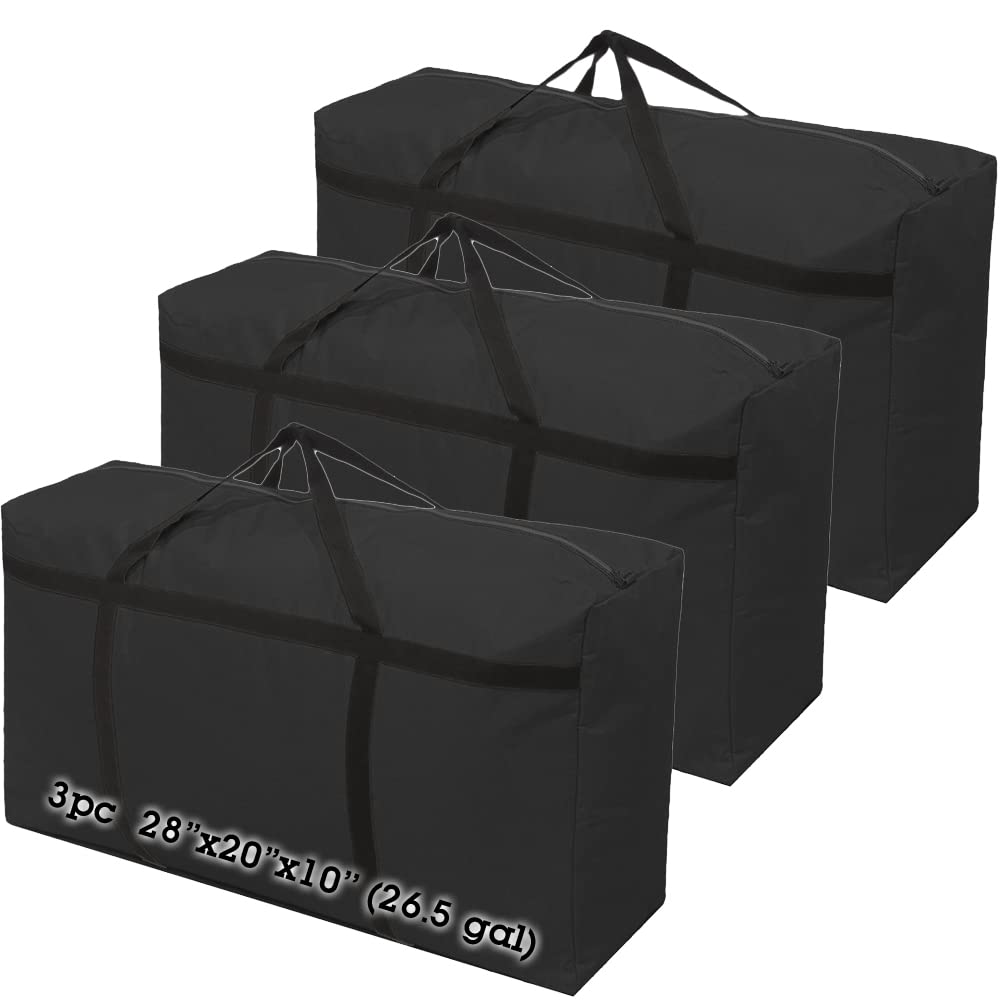 Rowland Harbor 3pcs Heavy duty Storage Bags with Strong Handle, Travel Duffel Clothes Bags for Moving, Travelling, Camping, Festival Decorations Storage, Black, 100L, Solid