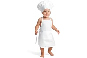 AMOR PRESENT 2-Piece Baby Chef Costume Set, Baby Christmas Costumes Newborn Photography Prop with Adjustable Chef Hat & Apron, White, Medium