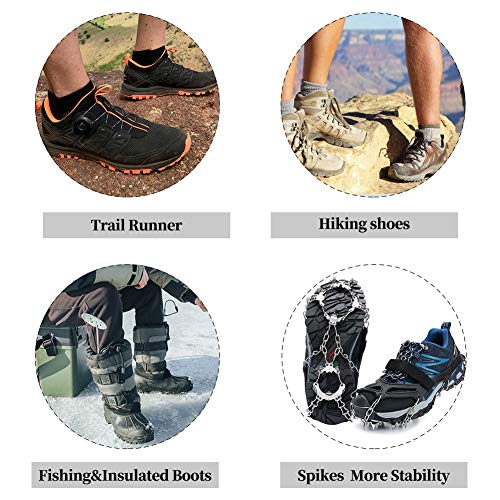 Crampons Traction Cleats Ice Cleats Snow Grips Grippers Anti Slip Stainless Steel Microspikes with 19 Spikes 1 Free Pouch for Men Women Boots Shoes Hiking Backpacking Mountaineering