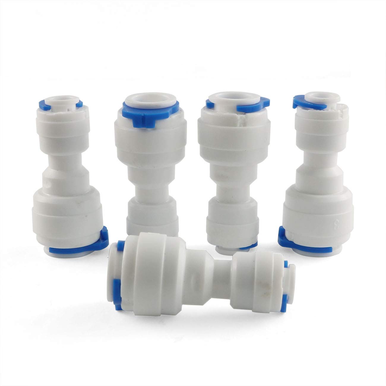 Photo 1 of E-outstanding Quick Straight Connector 5PCS 1/4inch to 3/8inch OD Quick Straight Push Connector Water Tube Pipe Fitting Kit for RO Water Systems Purifiers Filters