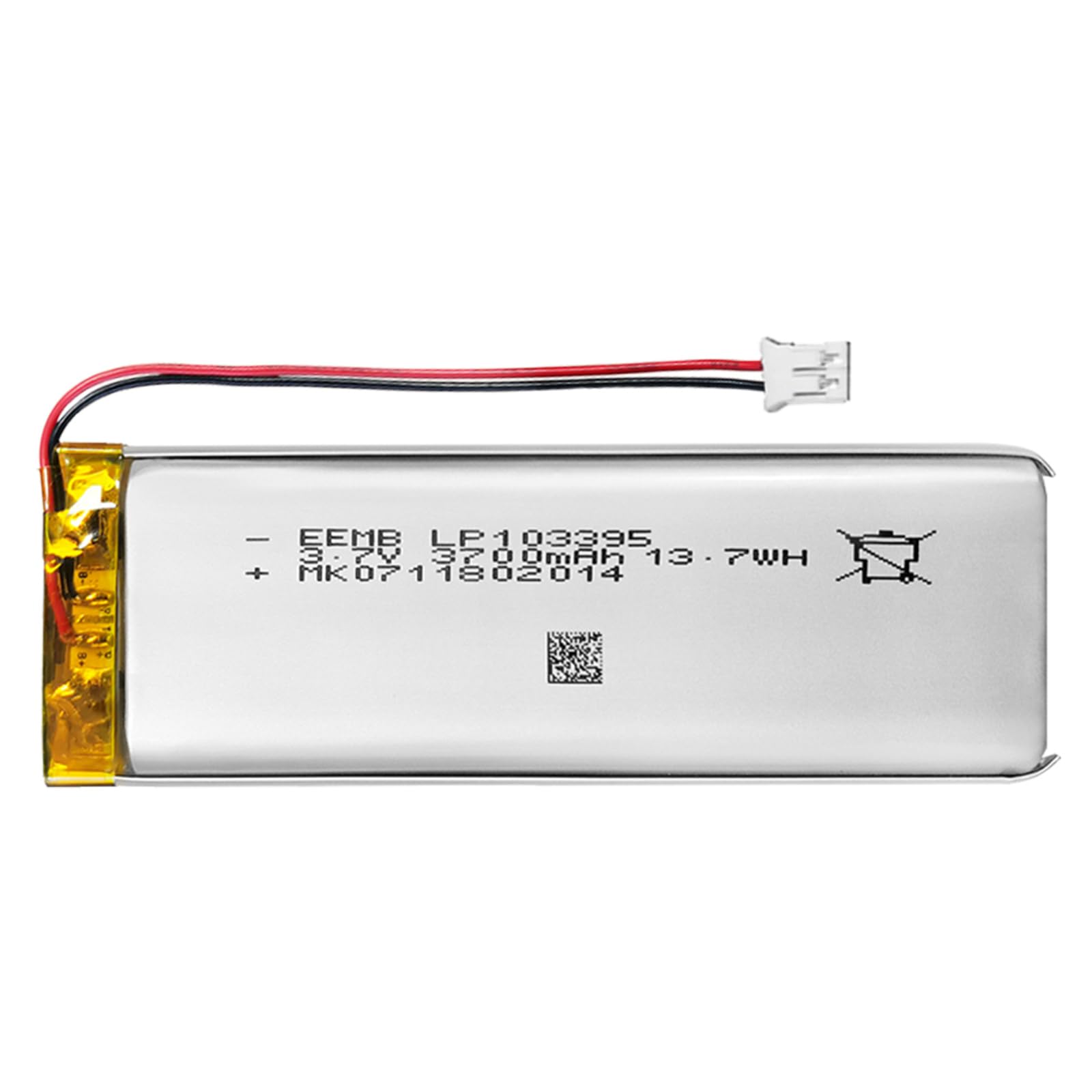 EEMB Lithium Polymer battery 3.7V 3700mAh 103395 Lipo Rechargeable Battery Pack with wire JST Connector for LED and Wireless Device-confirm device & connector polarity before purchase