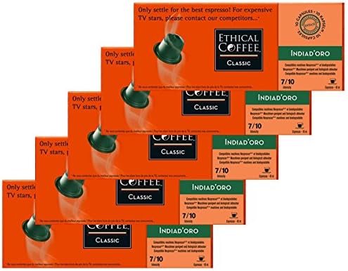 Nespresso® Compatible Coffee Capsules by ETHICAL COFFEE- INDIAD'ORO - 50 Capsules - 7/10 Intensity