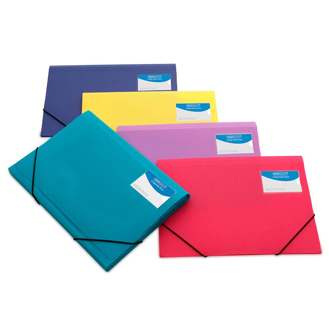 Rapesco 0720 3-Flap Folio Wallet, A4+, Bright Solid Colours, Pack of 5