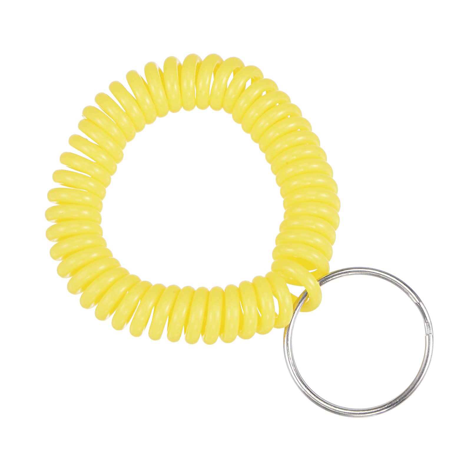 PATIKIL Spiral Keychain, 6 Pack Plastic Wrist Coil Keyring Wristband Stretchable Key Holder Lanyard for Sports Outdoor, Yellow