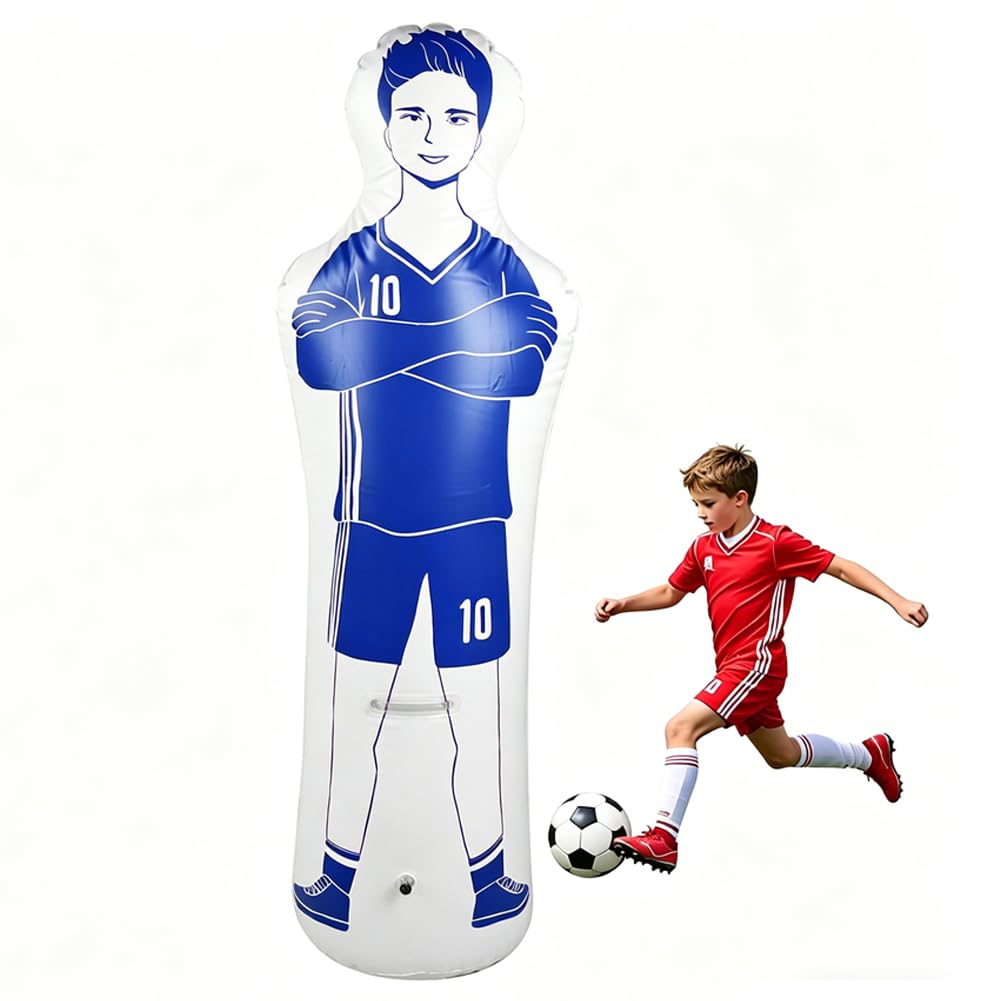 Inflatable Soccer Dummy, Football Training Dummy Tumbler Air Mannequin Free Kick Defender Wall Punching Tower Bag Boxing Column Sandbags for Kicks Dribbling Passing Drills (Blue)
