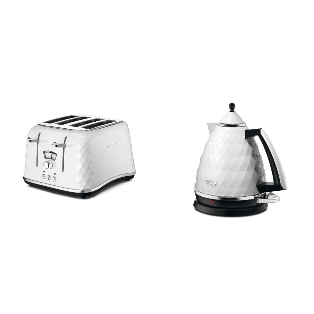 De'Longhi CTJ4003.W Brillante Faceted 4 Slice Toaster - White & De'Longhi Brillante Faceted Jug Kettle, 3 KW - White