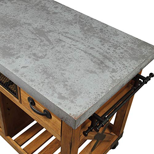 Major-Q 48" Industrial Style Distressed Antique Oak Finish Dining Storage Kitchen Island Cart with Caster Wheels, 9098182 - Thumbnail 2