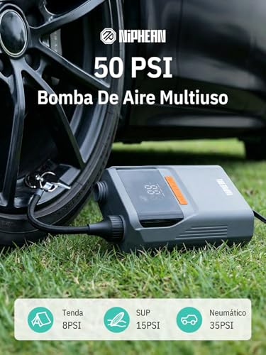 Niphean Electric Inflator with Built-in Battery, 50 PSI Electric Inflator for Tires, Sup and Mattresses, Portable Electric Air Pump with Auto Shut-off for Inflatables and Deflation