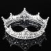 FUMUD Baroque Vintage Black Rhinestone Beads Round Big Crown Wedding Hair Accessories Luxury Crystal Queen King Crowns Bridal Tiaras (Silver)