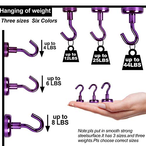AmHoo Strong Magnetic Hooks Heavy Duty for Indoor Outdoor Kitchen Refrigerator Grill Tools Door Coat Hook Grill Utensils Metal Hanger (Mix Colorsï¼Œ12PCS, 12 LBS)