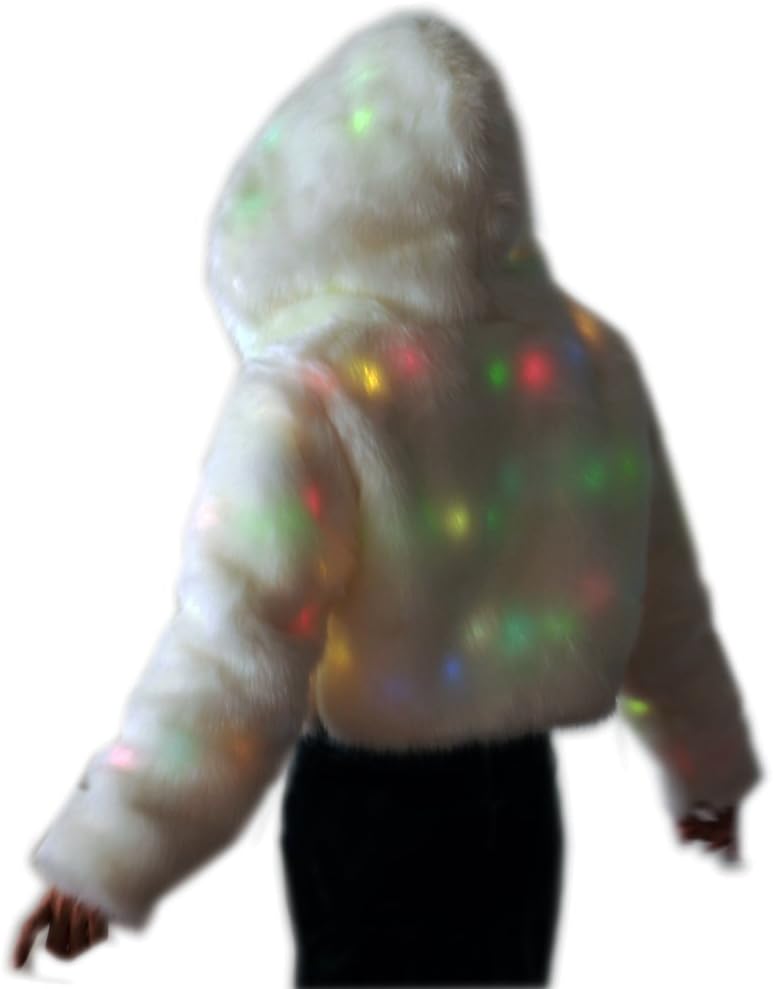 SAOMAI® 7 Color Flashing LED Faux Womens Fur Coat Warm Hoodie Jacket Costume NigthWear Tops Dress upv for Party, Xmas, Halloween