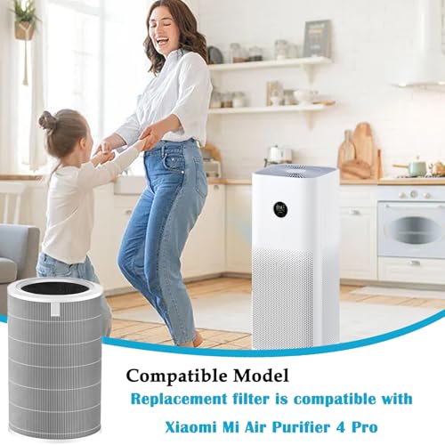 4 Pro Air Filter Replacement Compatible with Xiaomi Mi Smart Air Purifier 4 Pro, 3 in 1 H13 True HEPA and Activated Carbon Replacement Filter, Gray - 1 Pack
