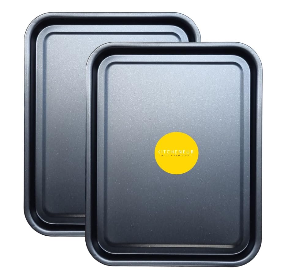 2-Pack Essential 38cm Baking Tray Set - Non-Stick Oven Trays Teflon™ Coated for Baking & Roasting Durable, Dishwasher Safe & Stackable Bakeware for Easy Cleaning & Space-Saving Storage by KITCHENEUR®