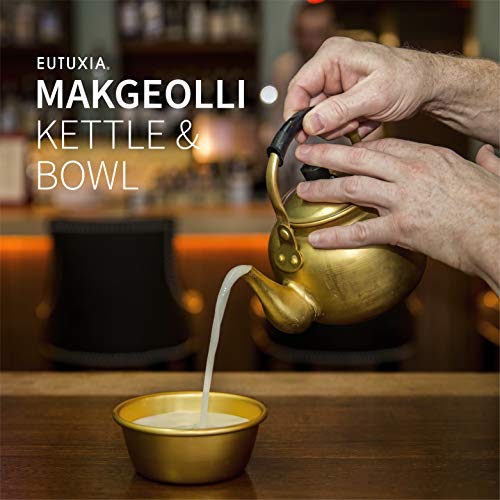 Eutuxia Makgeolli 4 Bowls + Kettle for Korean Traditional Raw Rice Wine, Dongdongju, Soup or Any Drinks. Lightweight & Sturdy Aluminum, Great for BBQ Parties, Camping & All Occasions. Made in Korea