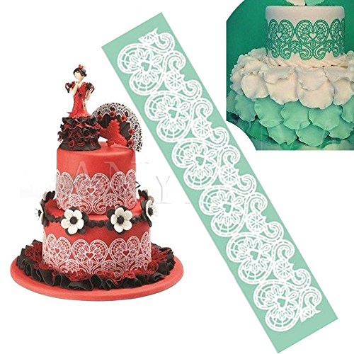 Anyana 15.5" sugar edible hearts lace cake silicone Embossing Mat Texture fondant impression lace mat decorating mold gum paste cupcake topper tool icing candy imprint baking moulds sugarcraft