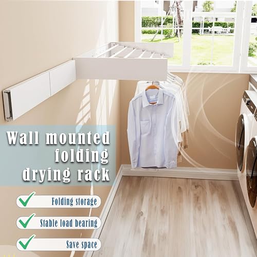 lfetav Wall Mounted Drying Rack,Collapsible Drying Racks for Laundry, Wall Mounted Clothes Rack (White, 100cm)