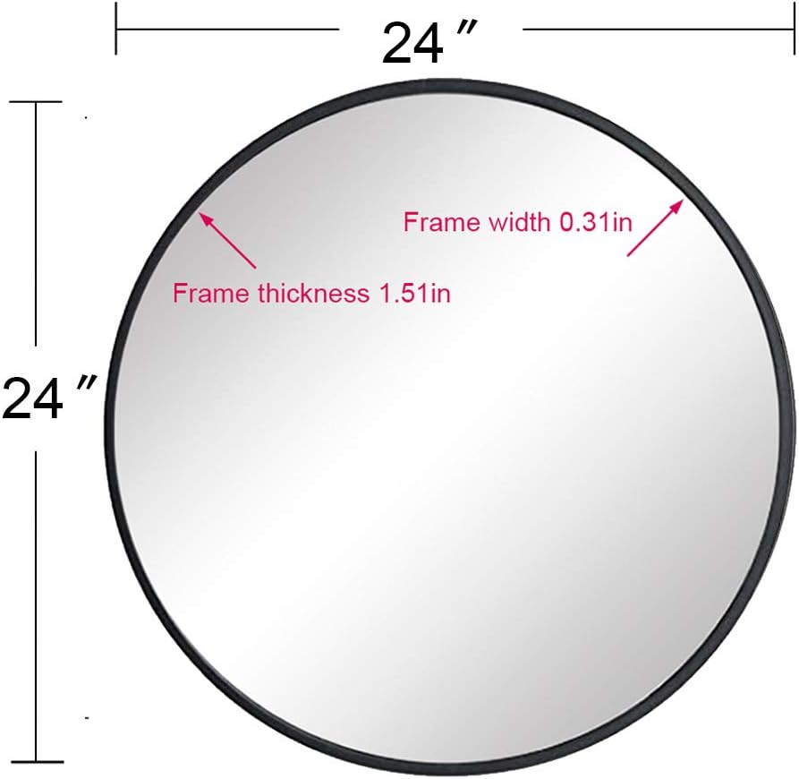 FANYUSHOW Large Simple Round Metal Frame Mirror, 24” Wall-Mounted Mirror for Bedroom, Bathroom, Living Room, Entryway, Vanity Mirror, Black: Furniture & Decor