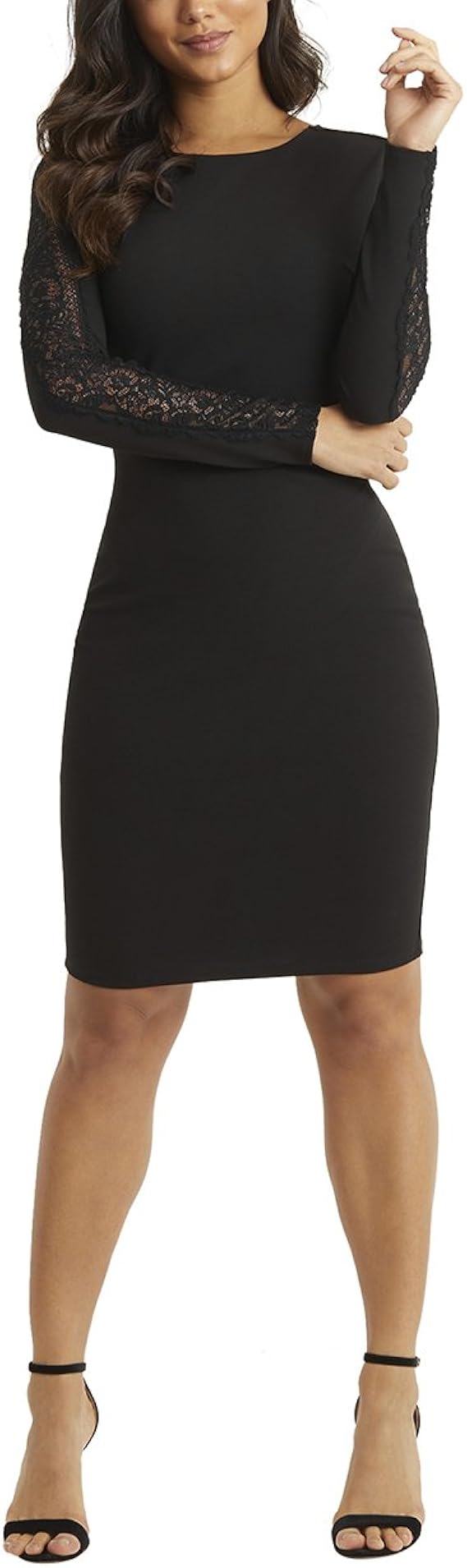 LIPSY Womens Lace Insert Long Sleeve Bodycon Dress Black US 8 (UK 12) at Amazon Womenâs Clothing 