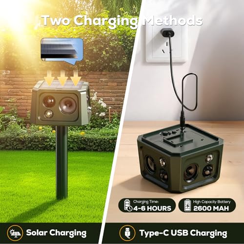 outsweat Outdoor Cat Repellent, 360° Ultrasonic Solar Mole Repellent with Motion Detector and Flashing Light, Waterproof IP66 5 Modes Snake Repellent for Voles Wild Raccoon Rabbit