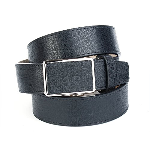 Anthoni Crown Leather Men`s Belt Black 36"-48" with Silver Metallic Automatic Buckle/17sw10 (40)