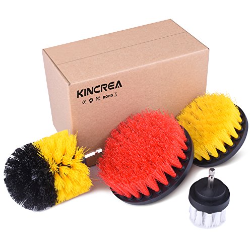 KINCREA 4 Piece Drill Brush Attachment Kit, Drill Brush Power Scrubber Stiff for Cleaning Pool Tile, Flooring, Brick, Ceramic, Marble and Grout JM001