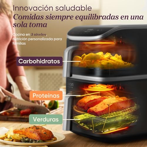 Cosori Air Fryer Turbo Tower Pro Smart 10.8 Liter, PFAS Free Ceramic Coating Air Fryer, Dual Resistance with Turbo Blaze, Vertical Dual Basket Airfryer with 7 Functions and WiFi