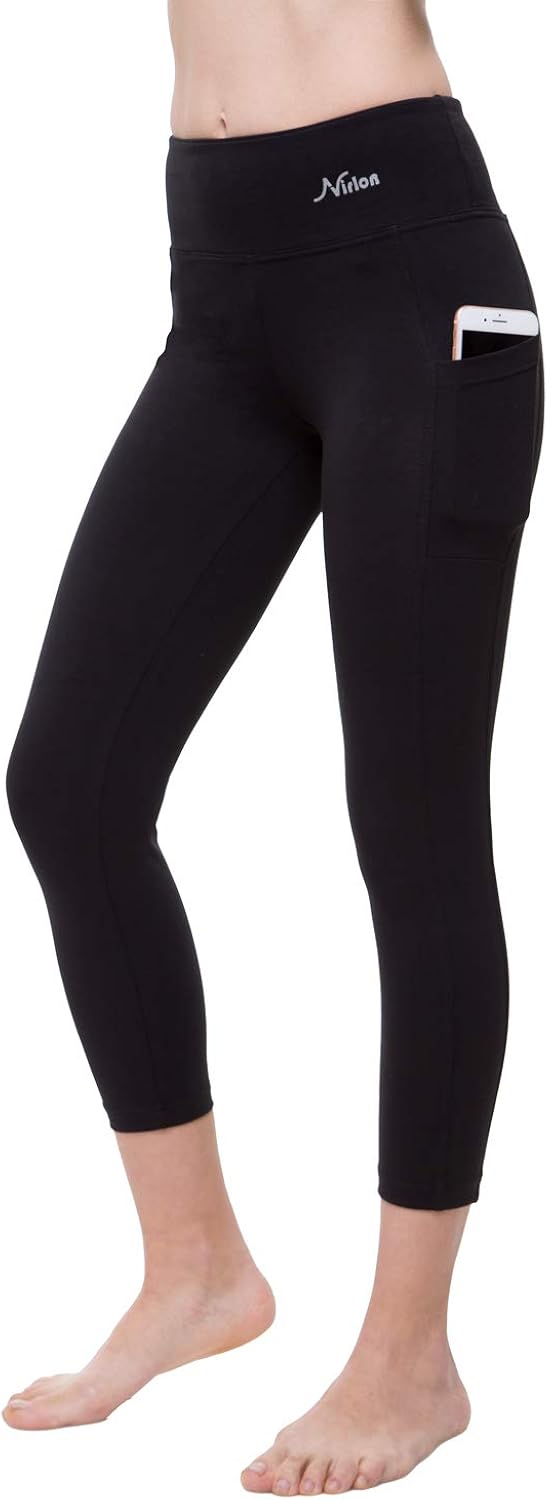 NIRLON Capri Yoga Pants 7/8 Length with Sides Pockets High Waist Workout Black Leggings for Women Regular & Plus Size at  Women’s Clothing store