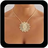 IRCOMULTI Large Gold Sumflower Necklace Polished Sunflower Pendant Necklaces Exaggerate Metal Flower Choker Necklace Sun Flower Shaped Necklaces Chain Jewelry for Women