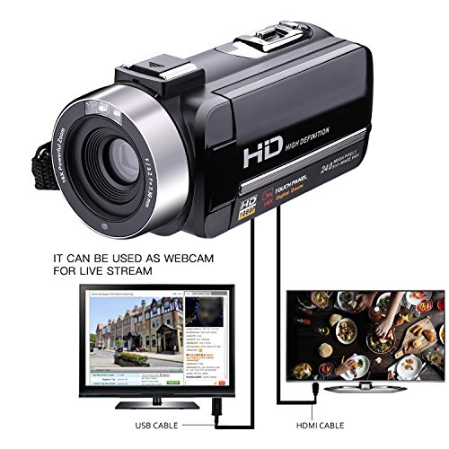 Camcorder Video Camera Full HD 1080p 30fps 24.0MP Camcorders With External Microphone Night Vision Camera Webcam 3” Touchscreen Digital Camcorder