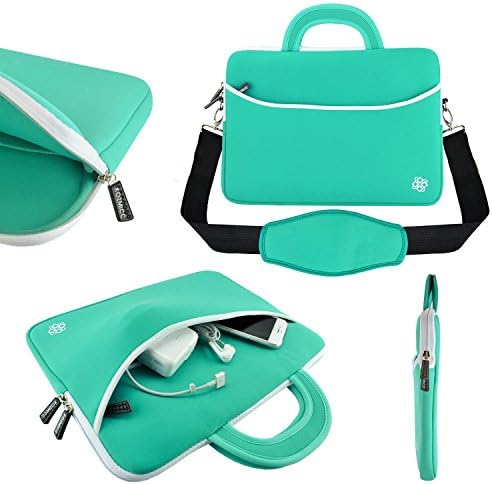 KOZMICC 11.6 - 12" inch Laptop Neoprene Shoulder Strap Messenger Sleeve Case Bag Handle Pocket for Apple Macbook Air Pro, Chromebook, Dell, HP, Samsung [Up to 11" x 6" x 1.5" Inch] (Teal)