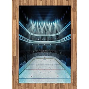 Ambesonne Hockey Area Rug, Photo of a Sports Arena Full of People Fans Audience Tournament Championship Match, Flat Woven Accent Rug for Living Room Bedroom Dining Room, 4' X 5.7', Dark Blue