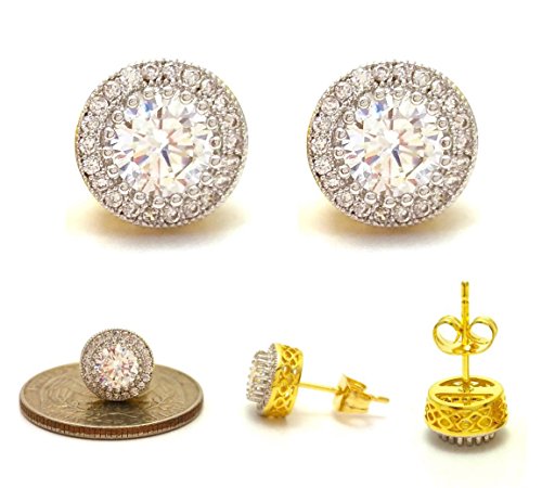 Mens iced out 18k yellow gold finish cubic zirconia cz push back …