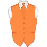 Vesuvio Napoli Men's Dress Vest & NeckTie Solid ORANGE Color Neck Tie Set for Suit or Tuxedo
