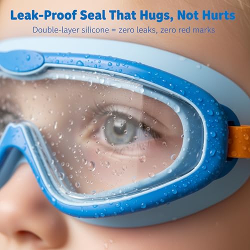 Seaflar 2Pcs Large Frame Kids Swimming Goggles, Clear Vision Anti-fog, UV Protection, Quick Fit, Silicone Ring, Unisex Goggles for Children and Teens Ages 3 to 14