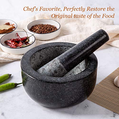 6.3 Inch 3 Cup Mortar and Pestle, Large Heavy Mortar and Pestle Set, Guacamole Mortar and Pestle
