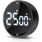Digital Kitchen Timer - Magnetic Countdown Count Up Clock with Large LED Display, 5/15/25 Min Presets, 3 Volume Levels, Rotary Dial for Cooking, Productivity, Classroom, Fitness