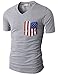 H2H Mens Casual V-neck Short Sleeve T-shirts with American Flag Chest Pocket