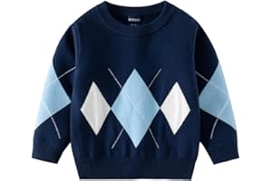 WoHaHa Toddler Baby Boys Girls Argyle Knit Sweater Long Sleeve Pullover Kids Crewneck Fall Winter Cotton Sweatshirts Outfits