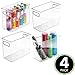 mDesign Tall Modern Stackable Plastic Storage Organizer Bin Basket with Handles for Bathroom Vanity Organization - Shelf, Cubby, Cabinet, or Closet Organizing Decor - Ligne Collection - 4 Pack - Clear