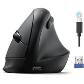 TECKNET Ergonomic Mouse, BT5.3/2.4G, Silent Wireless Vertical, Rechargeable | 6 Adjustable DPI, USB A Receiver, Switch Between 3 Devices, 6 Buttons, Long Battery Life, Wide Compatibility, Black